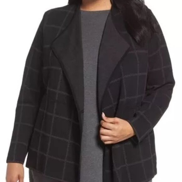 NWT Eileen Fisher Charcoal/Black Organic Linen Crepe Angle Front Cardigan
